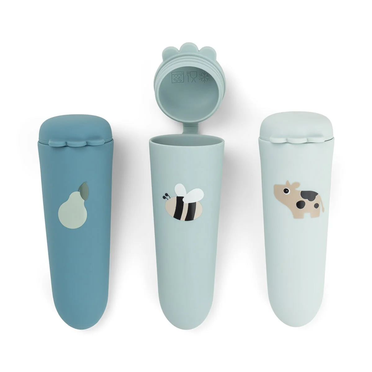 Done by Deer Ijsvormpjes Silicone Tiny Farm Blue 3St
