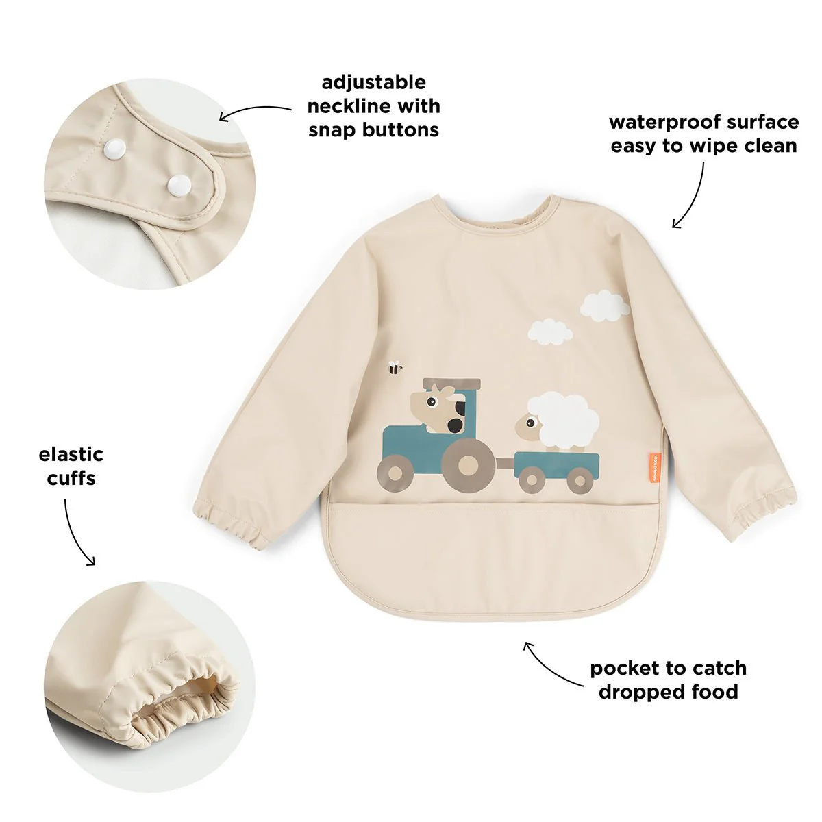 Done by Deer Slabbetje Met Lange Mouwen Tiny Farm Sand - Image 3