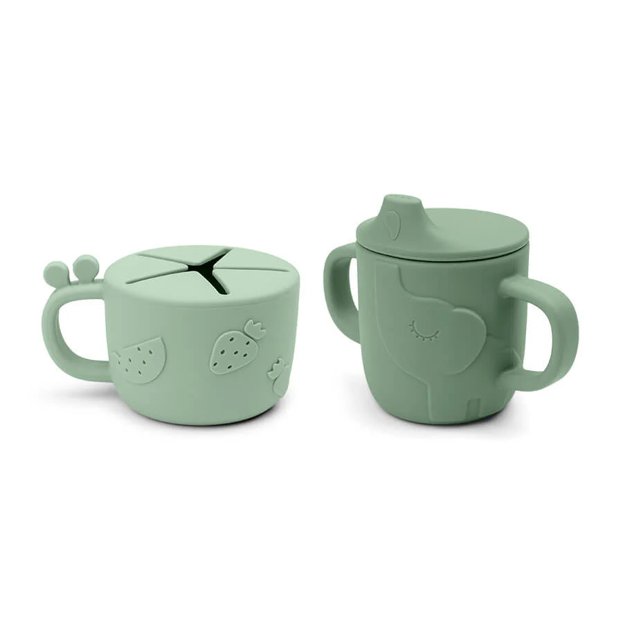 Done by Deer Snackbakje Met Drinkbeker Set Deer Friends Green - Image 2