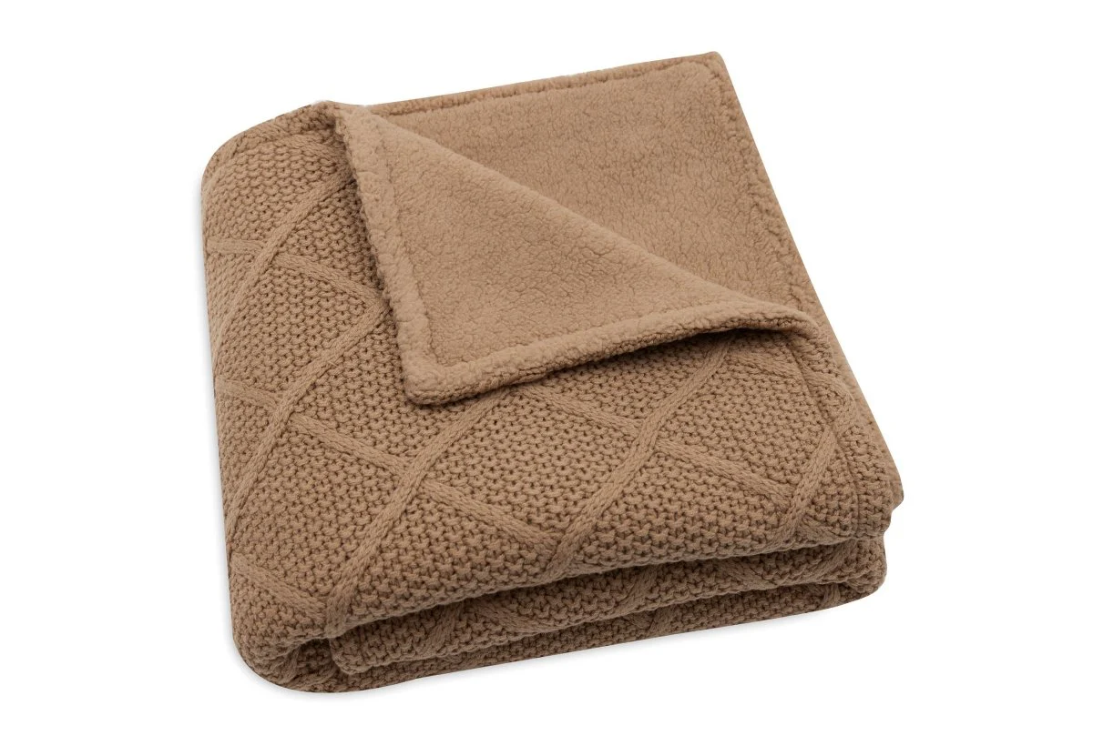 Jollein Wiegdeken Check Knit Biscuit/Teddy Fleece 75 X 100 Cm