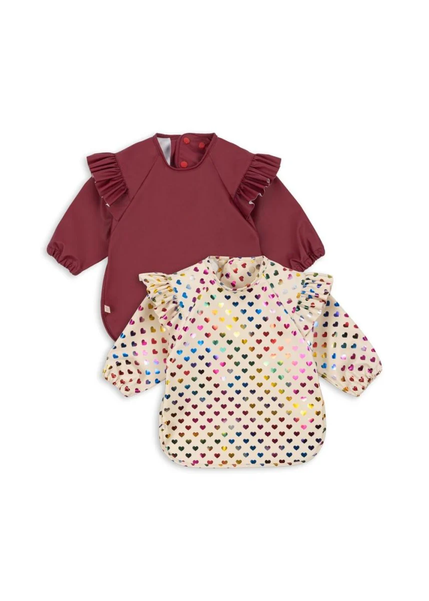 Konges Sløjd Slabbetje Met Mouwen Coeur Glitter/ Sangria 2St