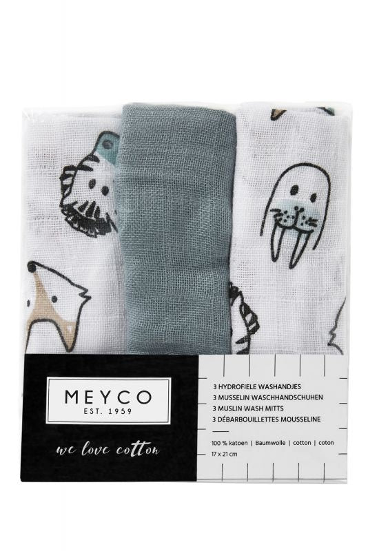 Meyco Washandje Hydrofiele Animal Stone Green 3st - Image 2