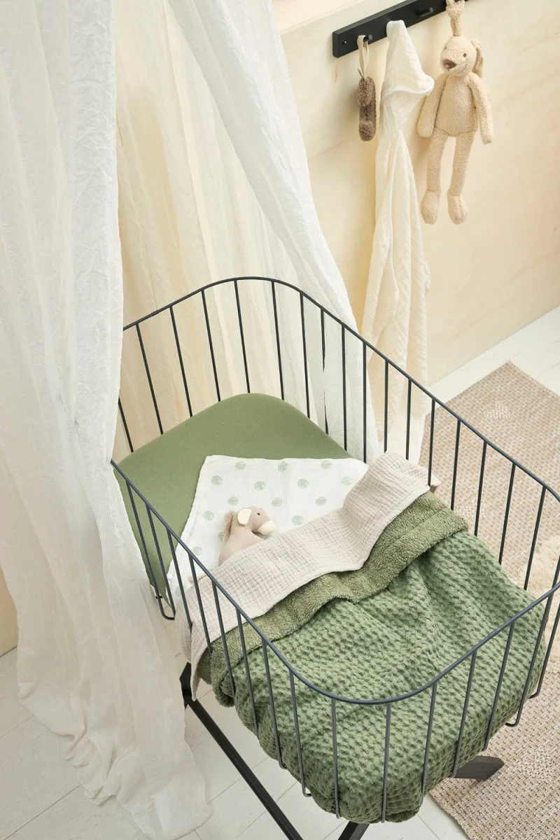 Meyco Wiegdeken Wafel Teddy Olive Green 75X100cm - Image 7