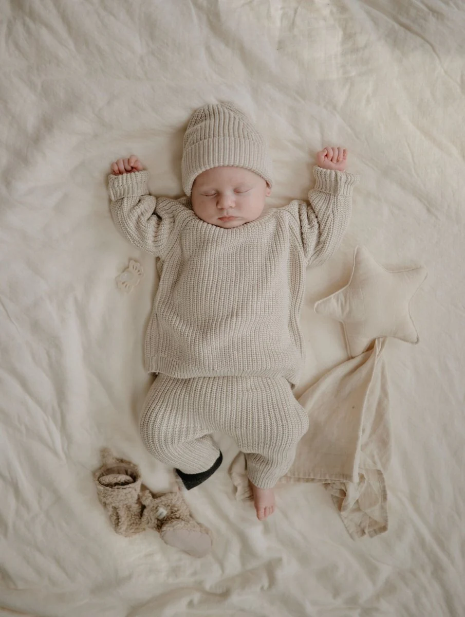 Mushie Baby Sweater Chunky Knit Beige - Image 5
