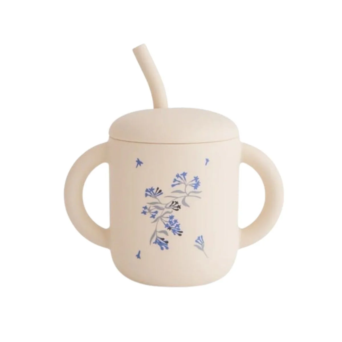 Mushie Oefenbeker Met Rietje Lilac Flowers Siliconen