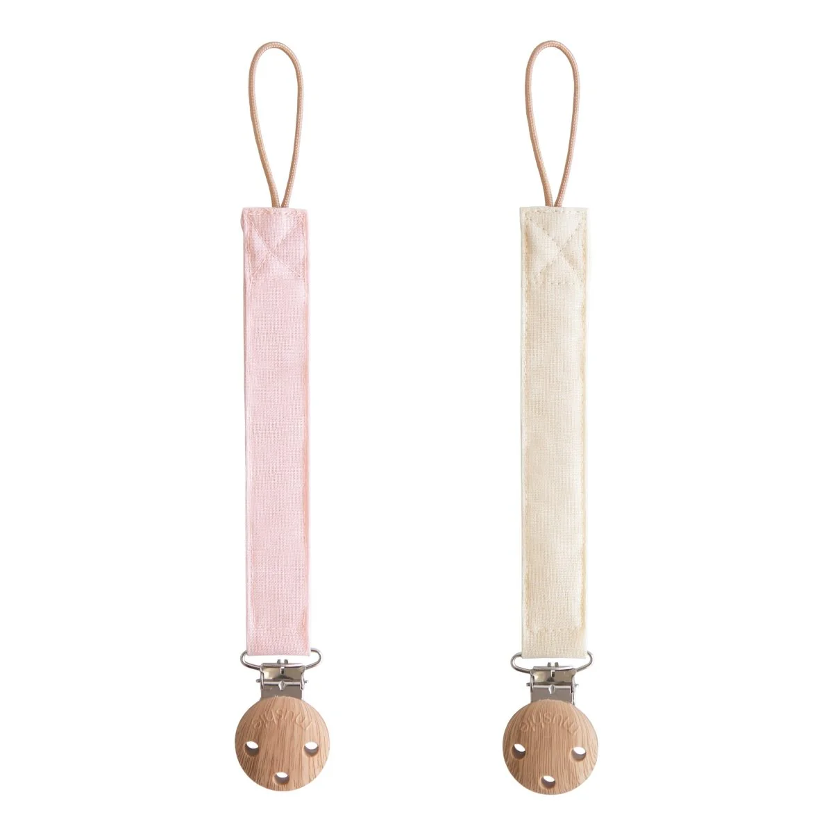 Mushie Speenkoord Blush / Cream Linen 2St