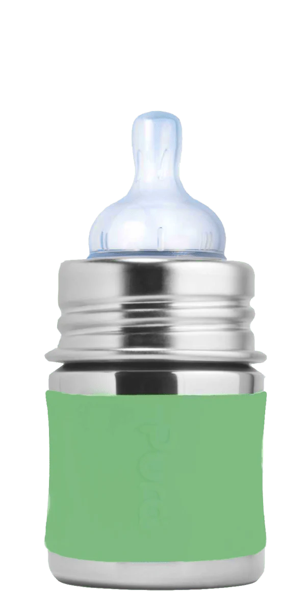 Pura Babyfles Rvs 150 Ml + Silicone Speen Slow Flow + Silicone Reisdop + Moss Sleeve