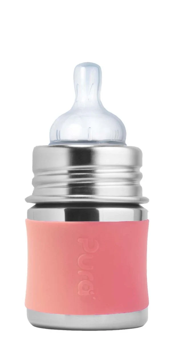 Pura Babyfles Rvs 150 Ml + Silicone Speen Slow Flow + Silicone Reisdop + Rose Sleeve