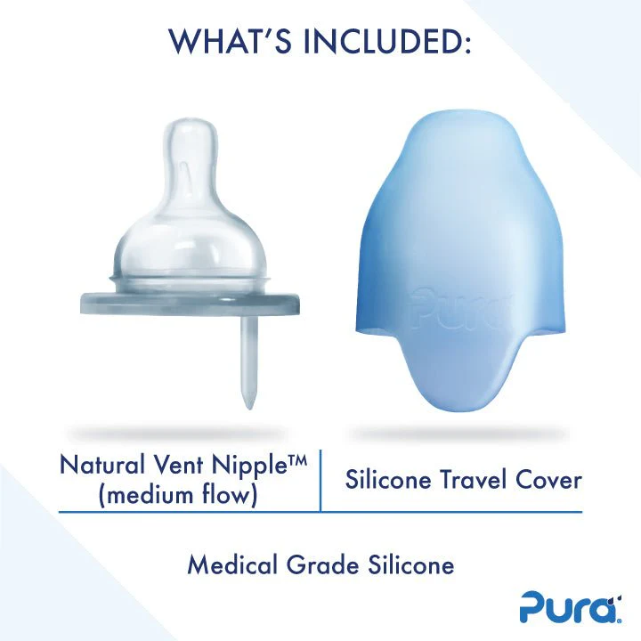 Pura Babyfles Rvs 325 Ml + Silicone Speen Medium Flow + Silicone Reisdop + Rose Sleeve - Image 2