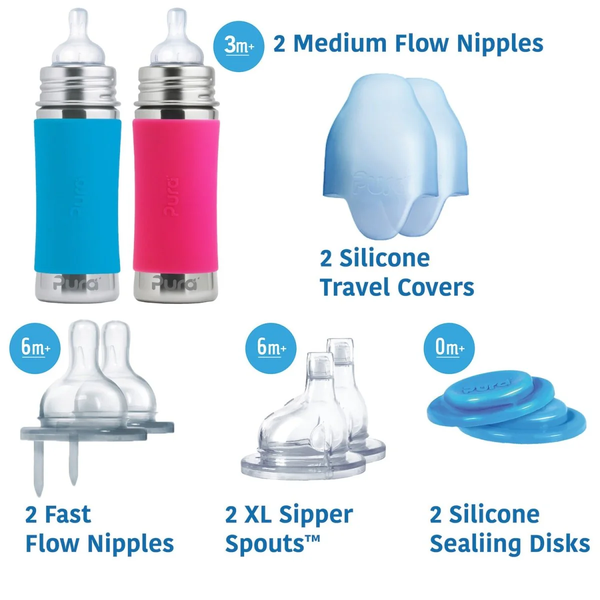Pura Babyfles Staterset 325Ml Aqua/Roze 12 delig - Image 2