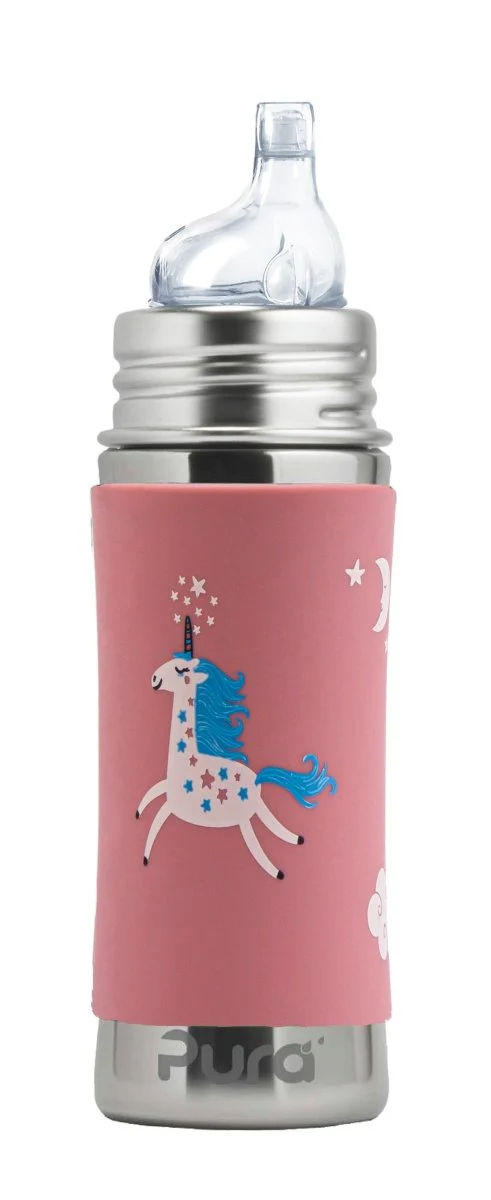Pura Drinkfles Rvs 325 Ml + Silicone Tuitspeen + Silicone Reisdop + Unicorn Sleeve